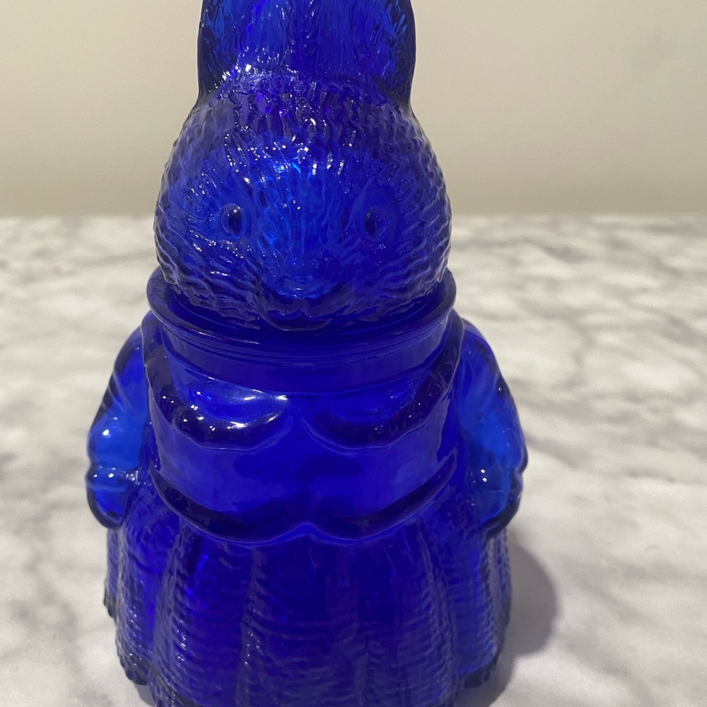 Vintage cobalt blue glass mama bunny canister